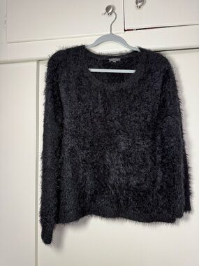Vince Camuto Black Fuzzy Crewneck Sweater
